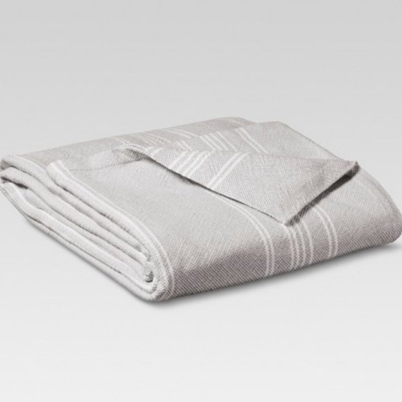 NWT Threshold Stripe Cotton Bed Blanket Grey White - Picture 2 of 8